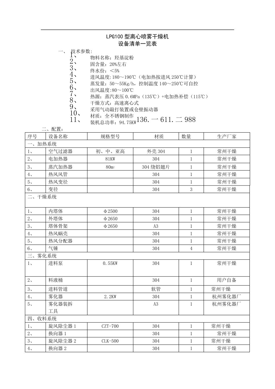 LPG100离心喷雾干燥机(250℃羟基淀粉)_第1页