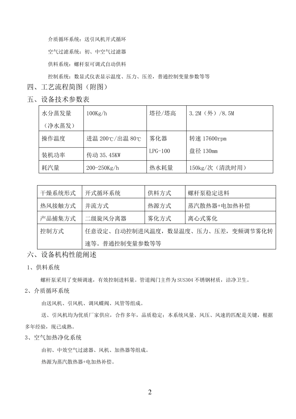 TPG-100调味品喷雾干燥机技术方案_第2页