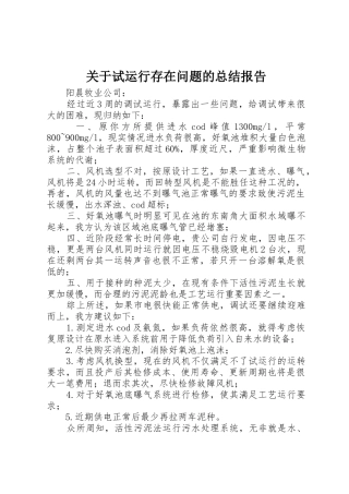 关于试运行存在问题的总结报告