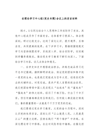 在理论学习中心组(党史专题)会议上的发言材料