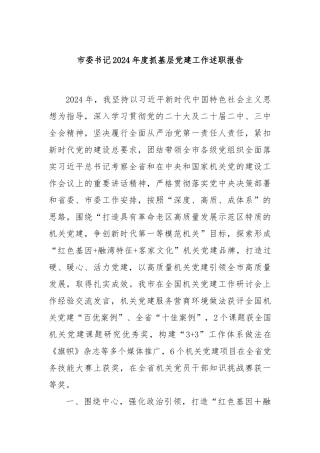 市委书记2024年度抓基层党建工作述职报告