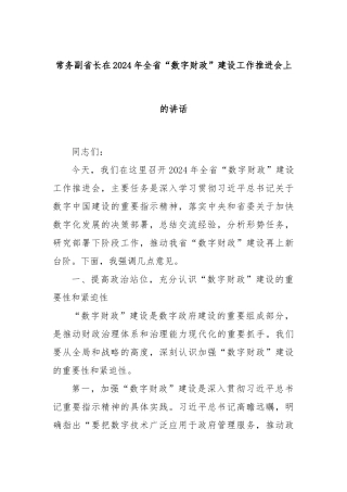 常务副省长在2024年全省“数字财政”建设工作推进会上的讲话