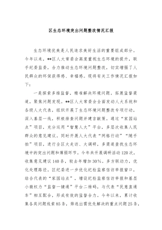 区生态环境突出问题整改情况汇报