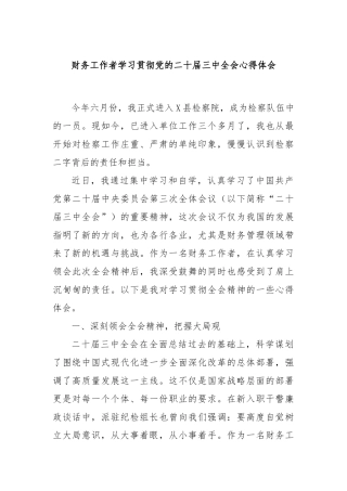 财务工作者学习贯彻党的二十届三中全会心得体会