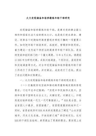 大力发现储备和培养锻炼年轻干部研究