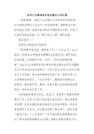 全市大力推动返乡创业就业工作汇报