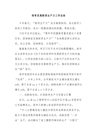 培育发展新质生产力工作总结