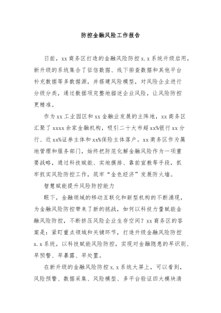 防控金融风险工作报告