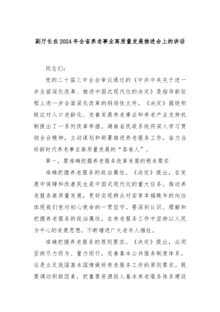 副厅长在2024年全省养老事业高质量发展推进会上的讲话