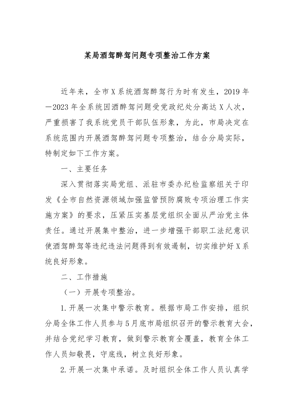 某局酒驾醉驾问题专项整治工作方案_第1页