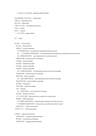 中英文对照版财务报表