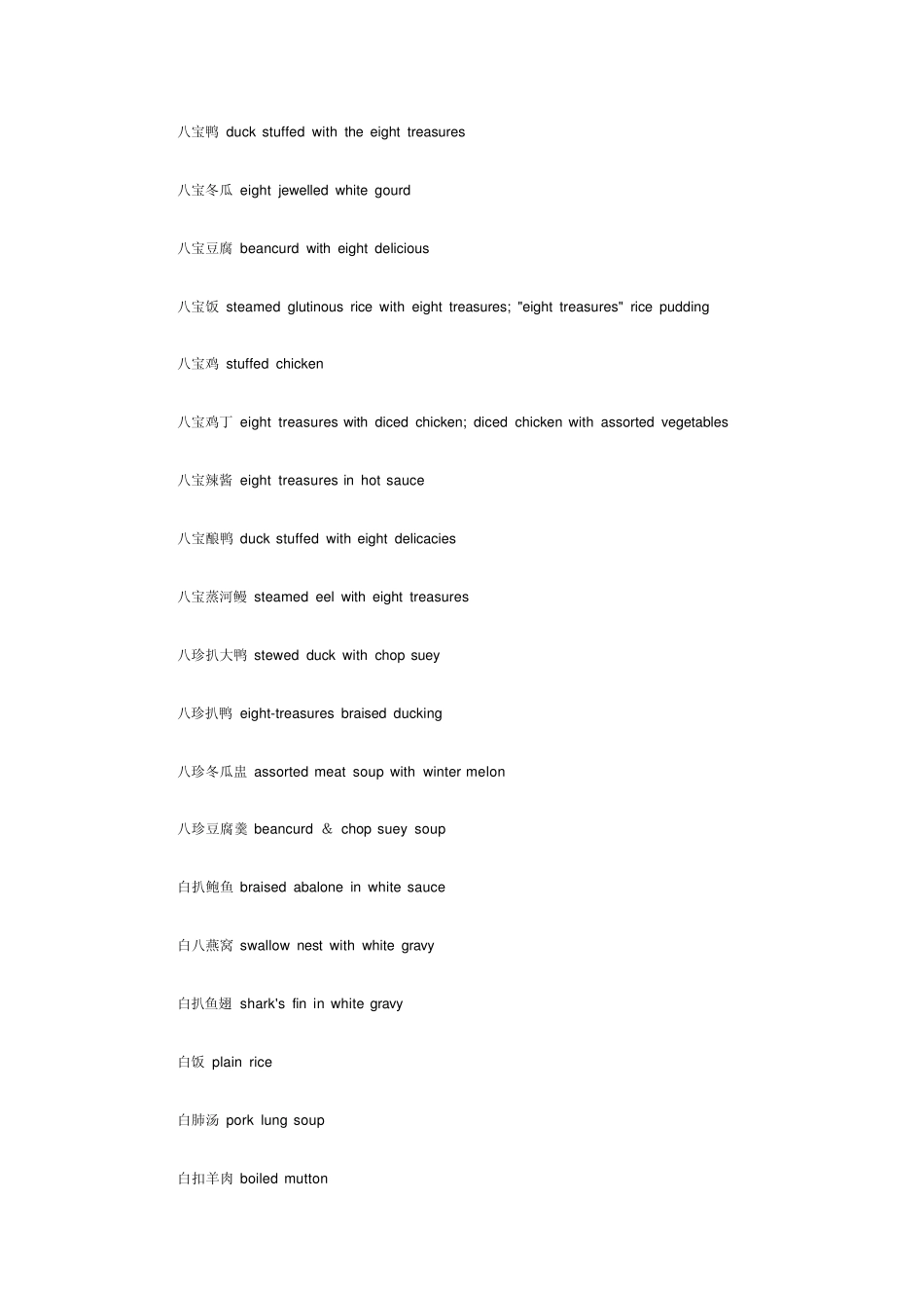 中英文菜单对照_第1页