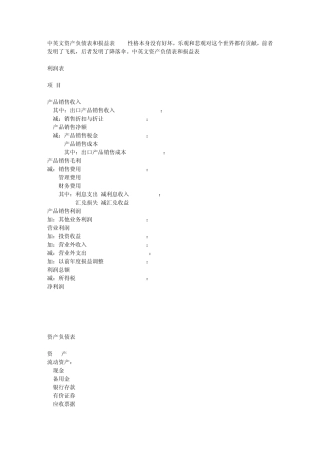中英文资产负债表和损益表