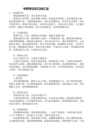 中药学功效记忆口诀汇总