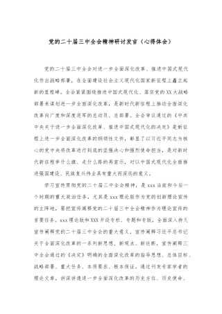 党的二十届三中全会精神研讨发言（心得体会）