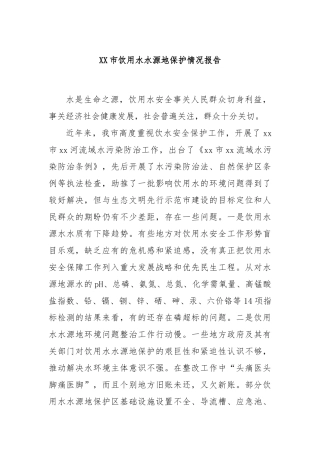 XX市饮用水水源地保护情况报告