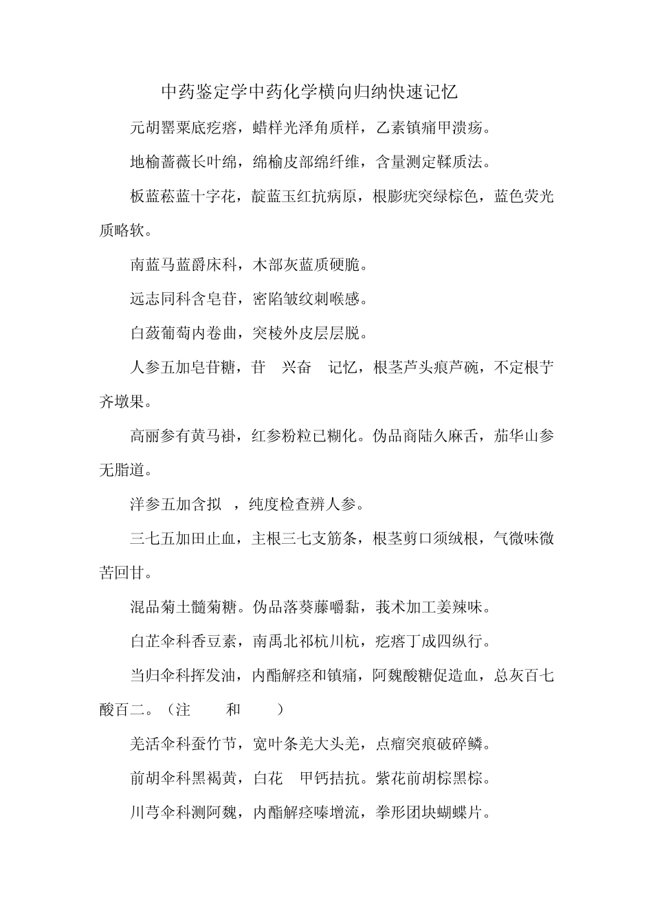 中药鉴定学中药化学横向总结快速记忆_第1页
