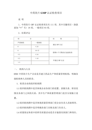 中药饮片GMP认证检查项目