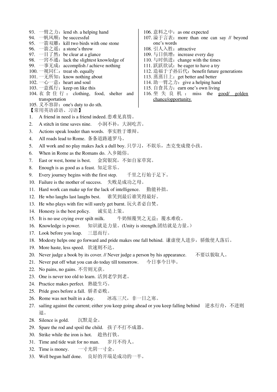 中译英专项训练俗语成语谚语翻译练习_第3页