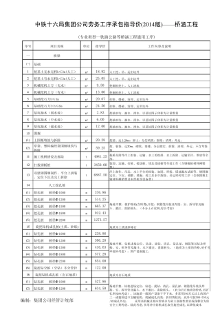 中铁十二局桥涵劳务单价指导价2015年
