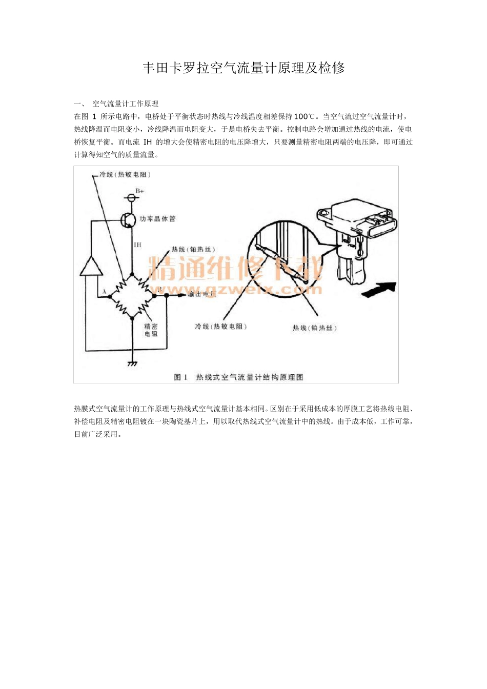 丰田卡罗拉空气流量计原理及检修_第1页