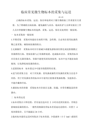 临床常见微生物标本的采集与运送