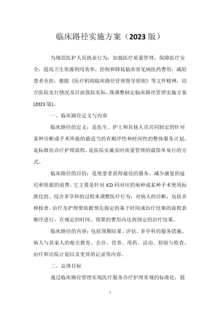 临床路径实施方案(2023版)