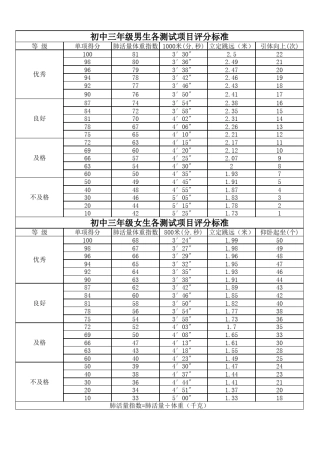 临沂中考体育评分标准