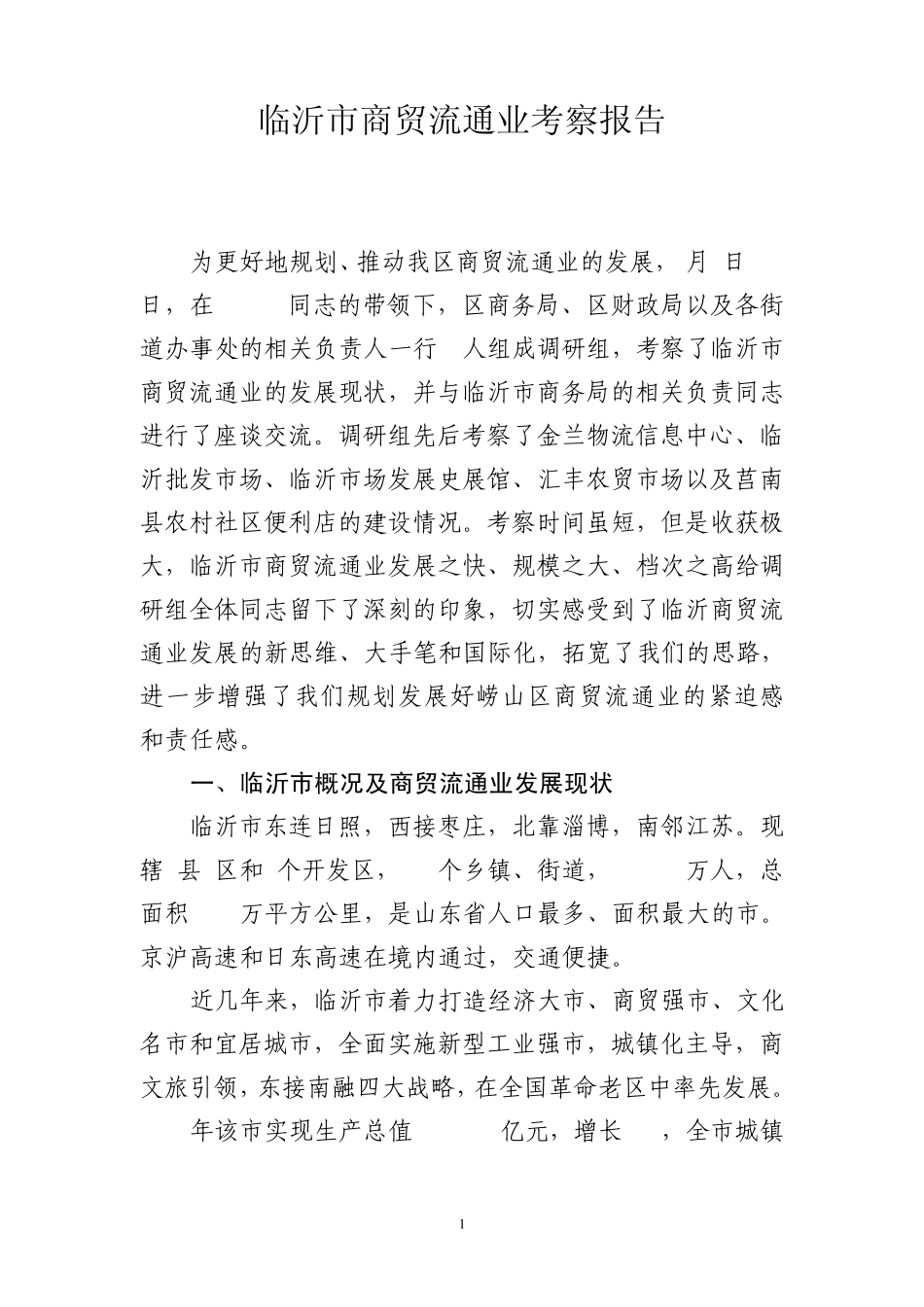临沂市商贸流通业考察报告_第1页
