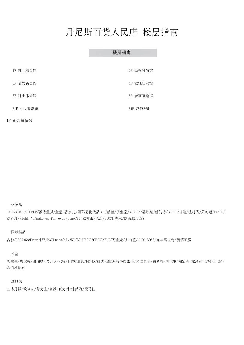 丹尼斯百货人民店楼层品牌分布_第1页