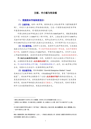 主板、中小板、创业板区别
