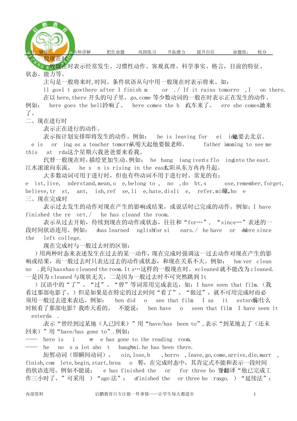 内部资料高考英语语法复习系列动词时态、被动语态讲与练_第1页