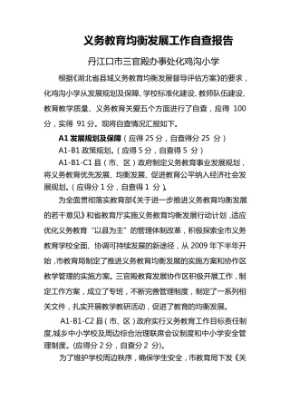 农村小学义务教育均衡发展工作自查报告