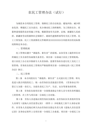 农民工管理办法