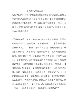 冬天养乌龟的方法