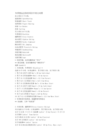 冬季奥运会体育项目中英文对照