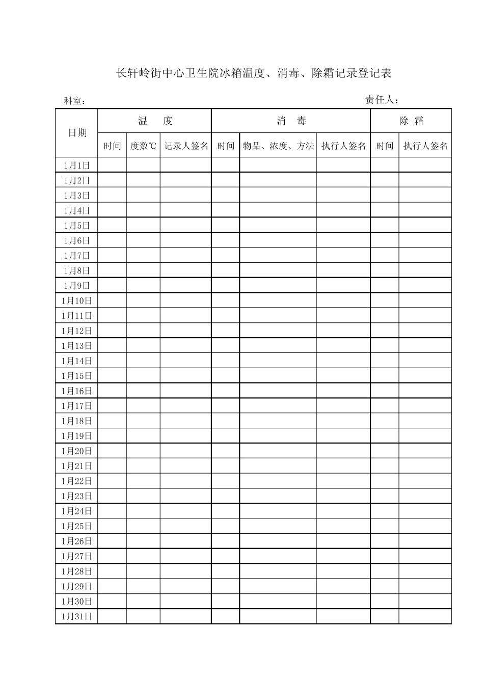 冰箱温度、消毒、除霜记录登记表_第1页