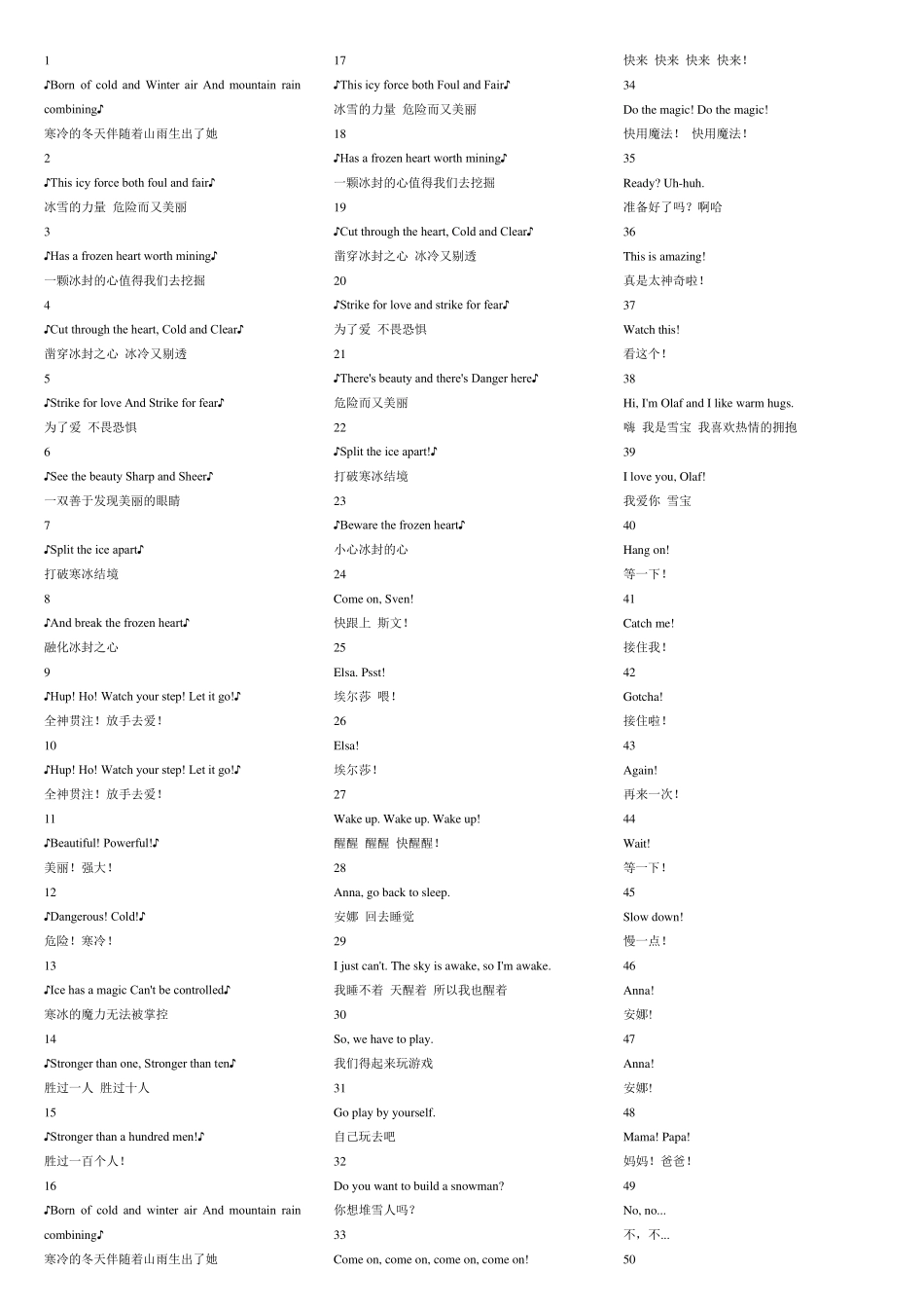 冰雪奇缘中英文剧本_第1页