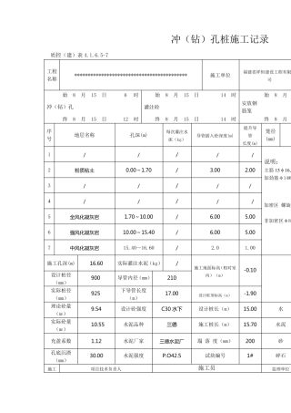 冲孔灌注桩施工记录