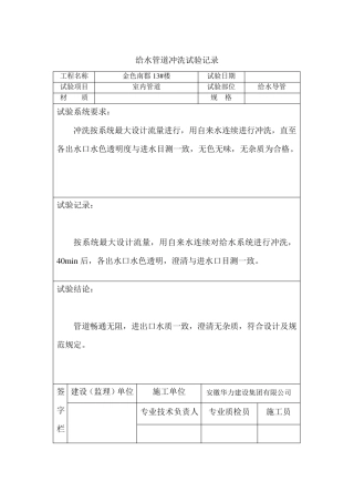 冲洗试验记录