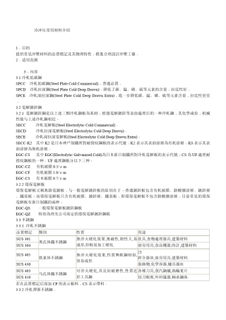 冷冲压常用材料介绍