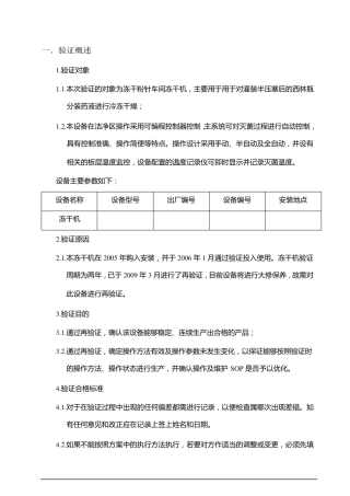 冻干机验证方案最新