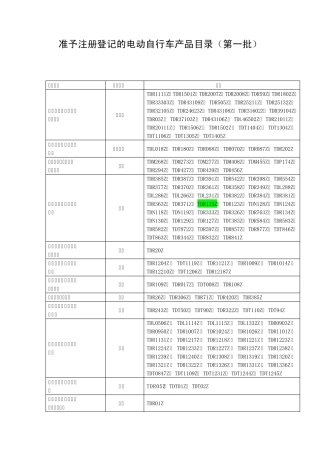 准予注册登记的电动自行车产品目录