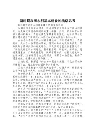 新时期农田水利基本建设的战略思考