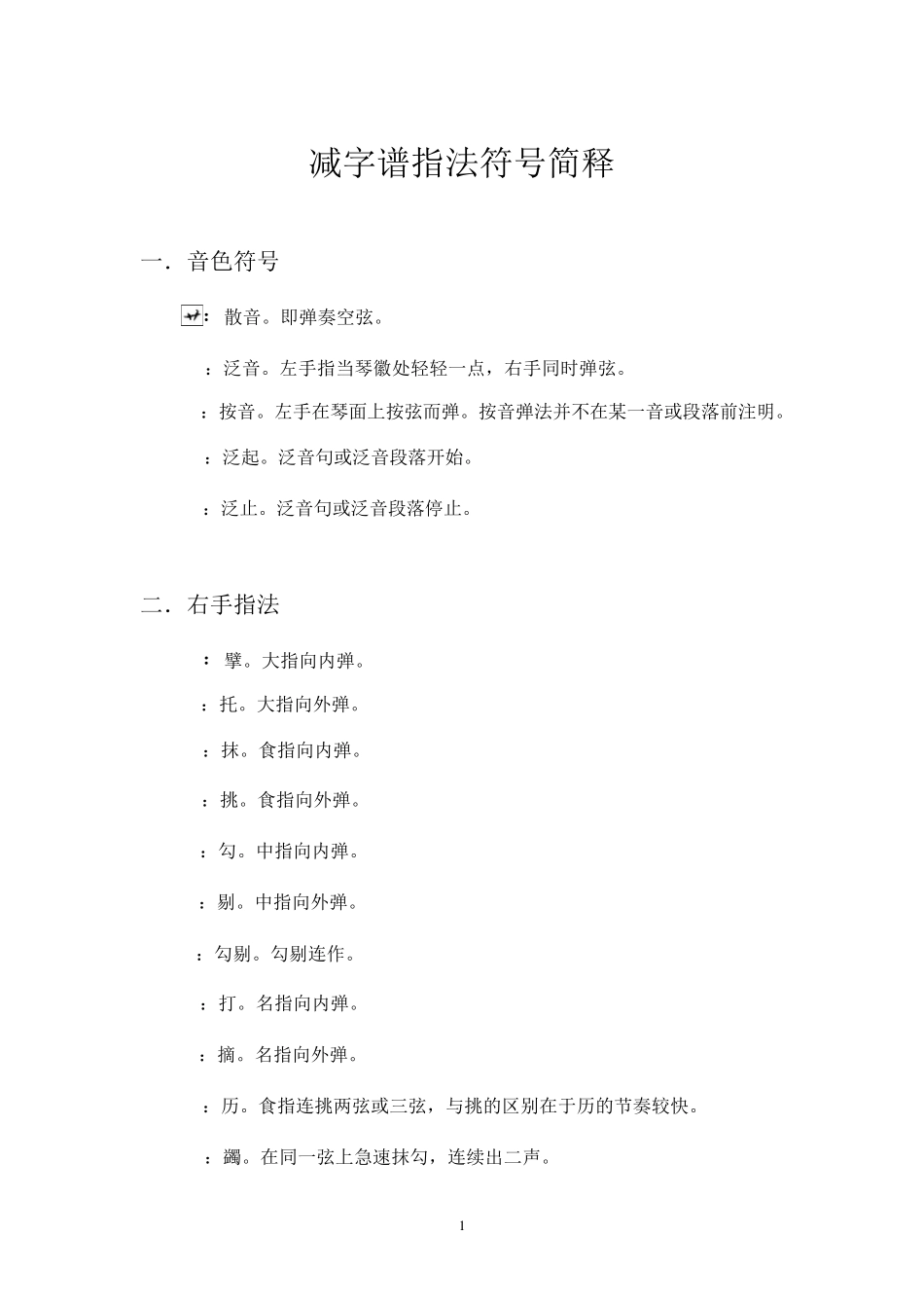 减字谱指法符号简释古琴_第1页