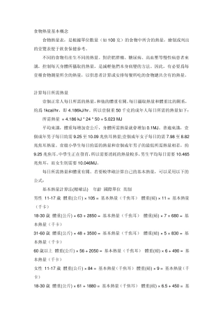 减肥常用食物热量表及各项运动消耗热量表