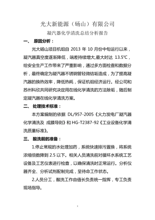 凝汽器在线化学清洗总结报告(最终版)