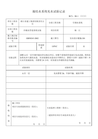 凝结水系统充水试验记录