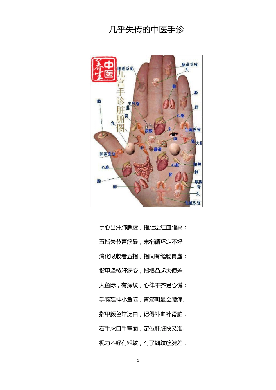 几乎失传的中医手诊_第1页