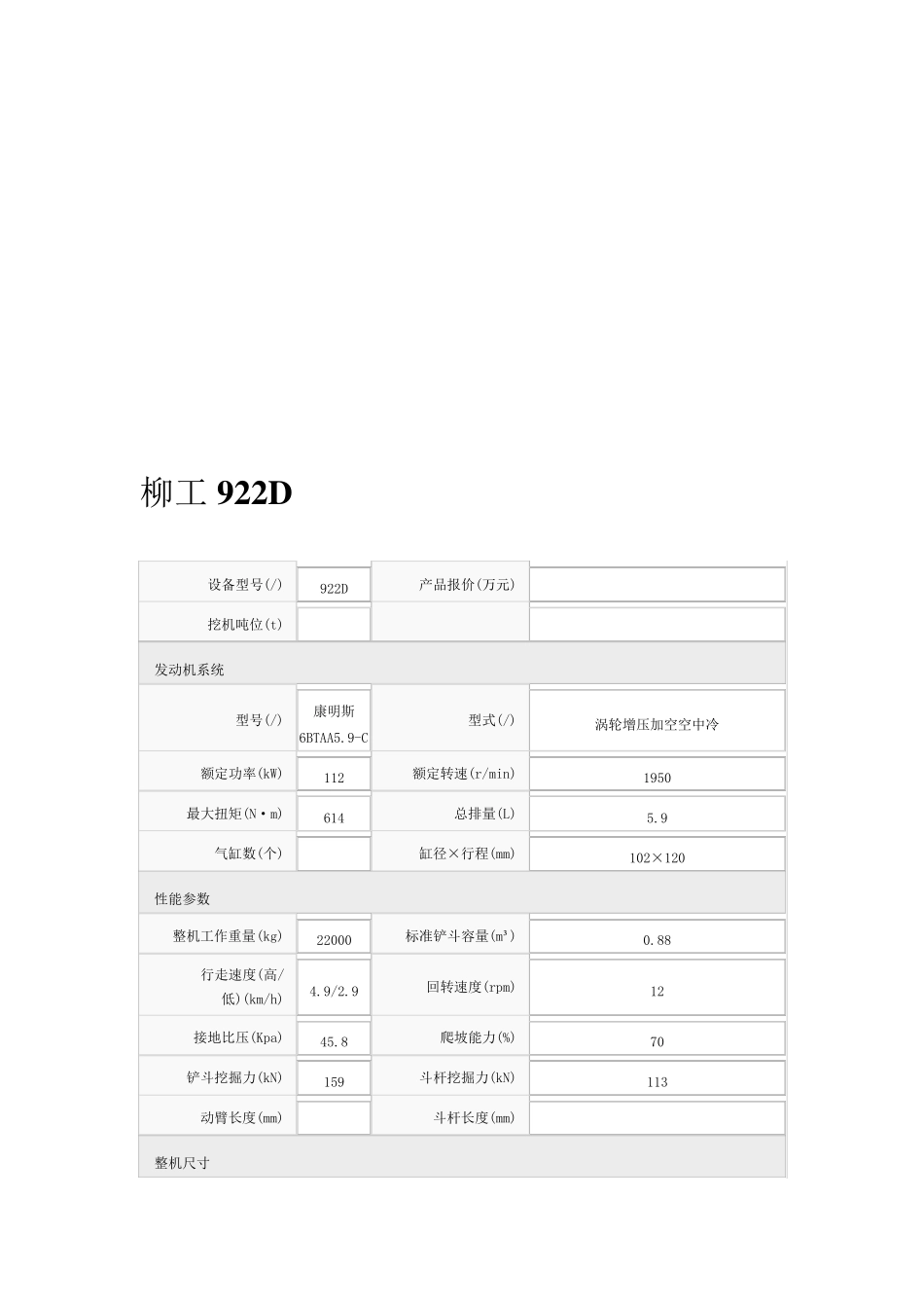 几种常见挖掘机参数_第3页